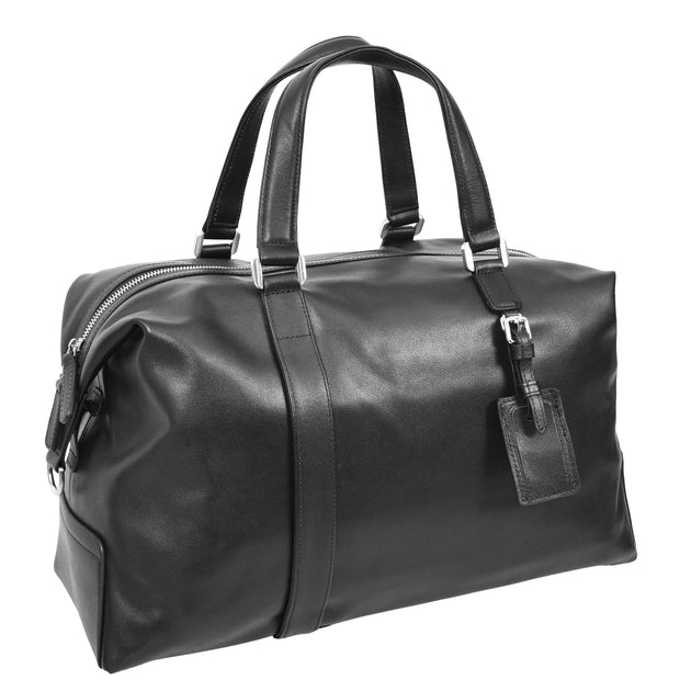 Real Leather Holdall Mid Size Padded Laptop Section Weekend Travel Duffle A007 Black-11