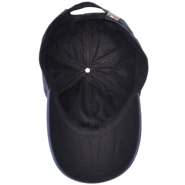 Waterproof Cotton Baseball Cap with Genuine Leather Peak and Adjustable Strap A19 Navy-4