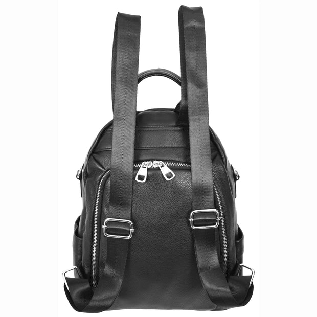 Women's Genuine Leather Backpack Multiple Pockets Casual Fashion Rucksack A618 Black-2