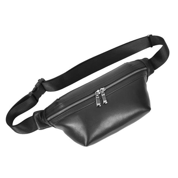 Real Leather Waist Pack Mobile Money Belt Bum Bag Travel Pouch AY27 Black-1