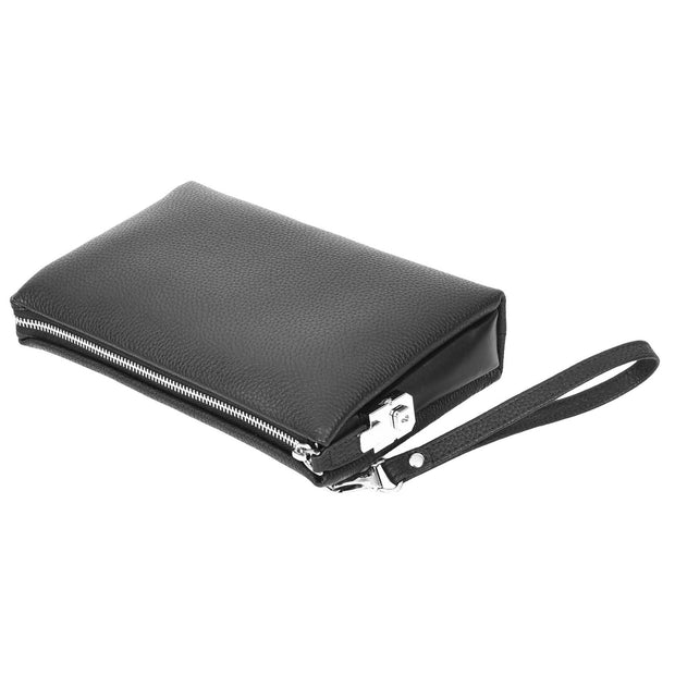 Mens Top Grain Leather Wrist Clutch Bag Digit Lock Mobile Pouch Travel Bag ANS13 Black-6