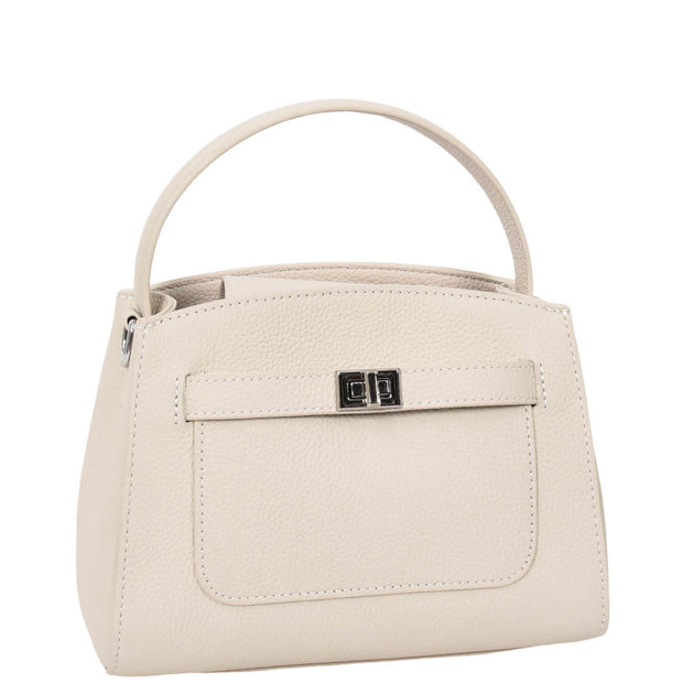 Womens Real Leather Top Handle Handbag Casual Outgoing Small Tote Bag A181 Off White-4