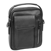 Mens Real Leather Messenger Bag Multiple Zip Pockets Sling Organiser Bag AYD8 Black-5