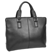 Full Grain Leather Briefcase Slimline Multi Pockets Satchel Organiser Office Bag A981 Black-4