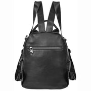 Womens Real Leather Backpack Multi-Zip Pockets Shoulder Bag Rucksack A665 Black-2