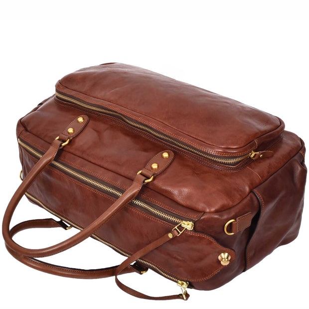 Premium Leather Travel Duffle Veg Tanned Holdall Weekend Casual Stylish Bag Zoom Brown