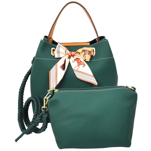 Women PU Leather Handbag Removable Pouch Fashion Crossbody Bag A862 Green-4