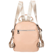 Womens Real Leather Backpack Multi-Zip Pockets Shoulder Bag Rucksack A665 Rose-2