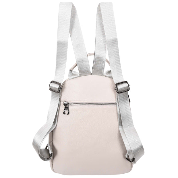 Womens Real Leather Backpack Multi-Zip Pockets Shoulder Bag Rucksack A665 Off White-2