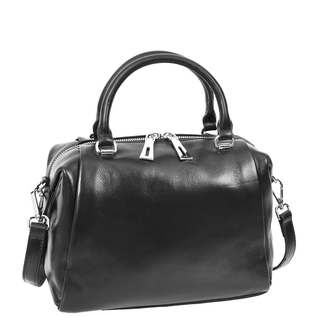 Women Real Leather Handbag Small Casual Outgoing Style Grab Handles A393 Black-1