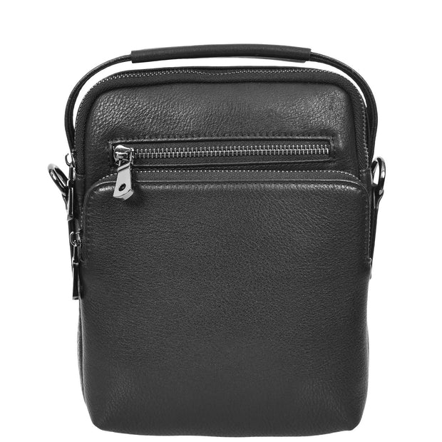 Mens Leather Messenger Bag Casual Crossbody Flight Bag A308 Black-4