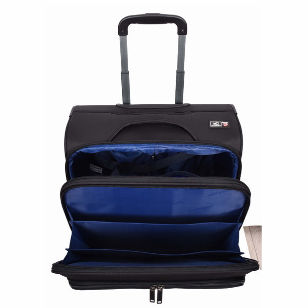 4 Wheel Pilot Case Multiple Compartments Cabin Size Travel Trolley Bag Kite Black-5