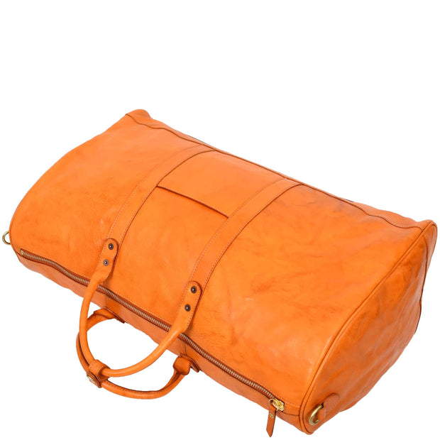 Genuine Veg Tan Leather Holdall Travel Duffle Weekender Bag Roam Orange