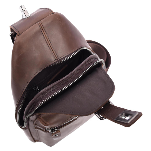 Trendy Leather Chest Pack For Men Casual Cross Body Travel Organiser Bag A095 Brown Hunter-4