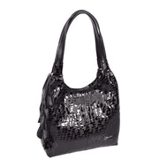 Croc-Print Women's Leather Shoulder Bag Large Hobo Casual Outgoing Handbag A71 Black-1