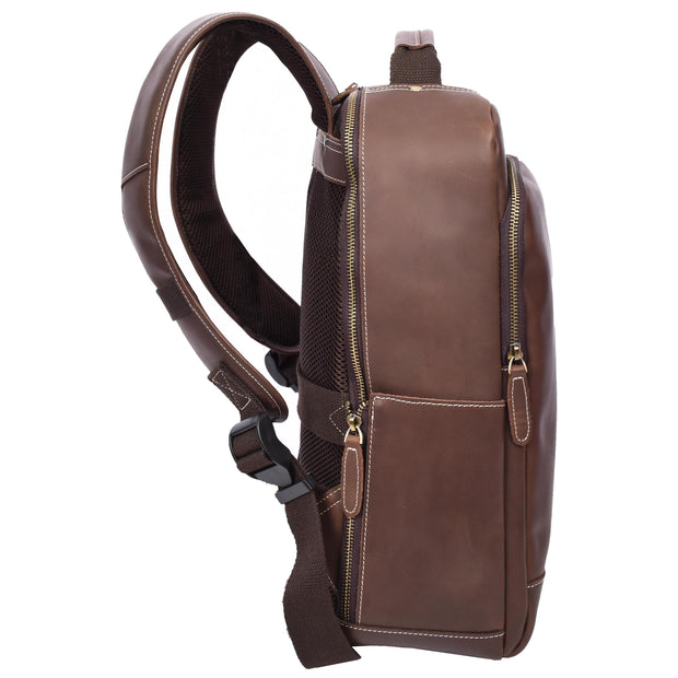 Real Leather Backpack Laptop USB Port Multiple Pockets Rucksack A176 Brown Hunter-3