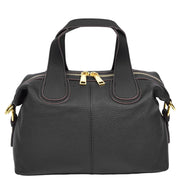 Womens Real Leather Handbag Medium Satchel Casual Outgoing Fashion Bag A556 Black