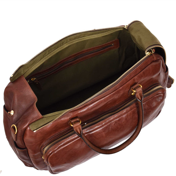 Premium Leather Travel Duffle Veg Tanned Holdall Weekend Casual Stylish Bag Zoom Brown