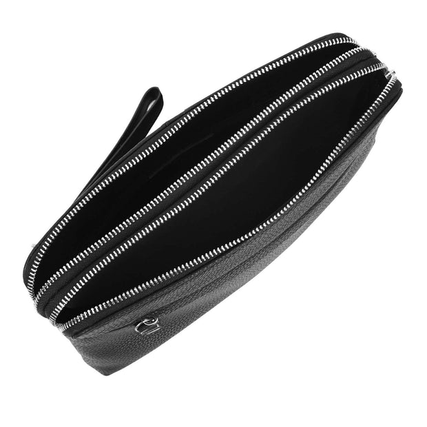 Mens Leather Clutch Bag Mobile Pouch Travel Wrist Bag Purse Handbag A607 Black-4