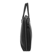 Women Men Leather Briefcase Slimline Multiple Zip Pockets Messenger Satchel Bag A978 Black-3