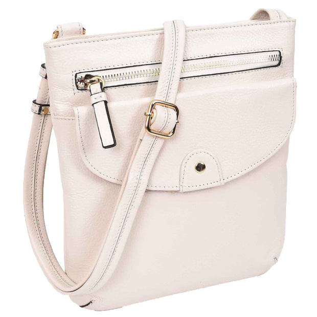 Womens Leather Crossbody Sling Bag Multi Pockets Messenger Skye White 7