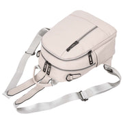 Womens Real Leather Backpack Multi-Zip Pockets Shoulder Bag Rucksack A665 Off White-5