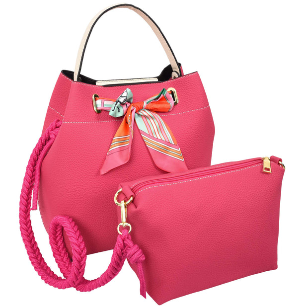 Women PU Leather Handbag Removable Pouch Fashion Crossbody Bag A862 Pink-4