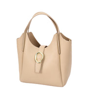 Womens Leather-Look Handbag Casual Basket Shape Small Fashion Tote Bag AH181 Beige-9