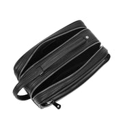 Full Grain Leather Wash Bag Toiletry Shaving Kit Cosmetics Travel Pouch AYD6 Black-6