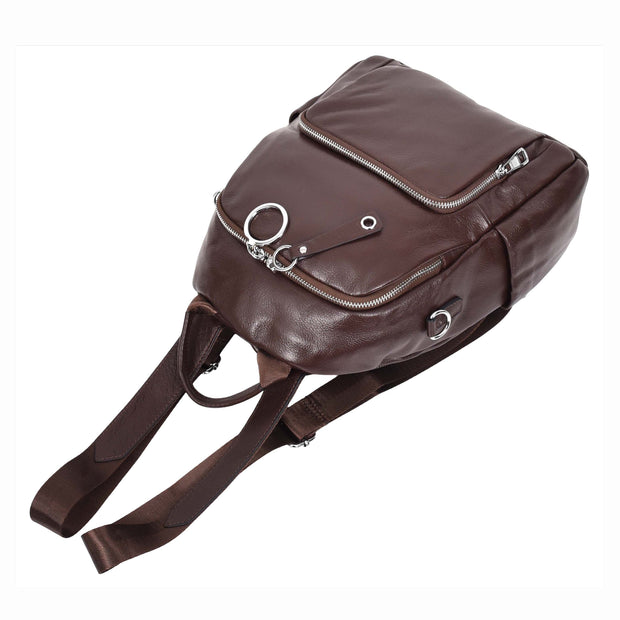 Women's Genuine Leather Backpack Multiple Pockets Casual Fashion Rucksack A618 Brown-7