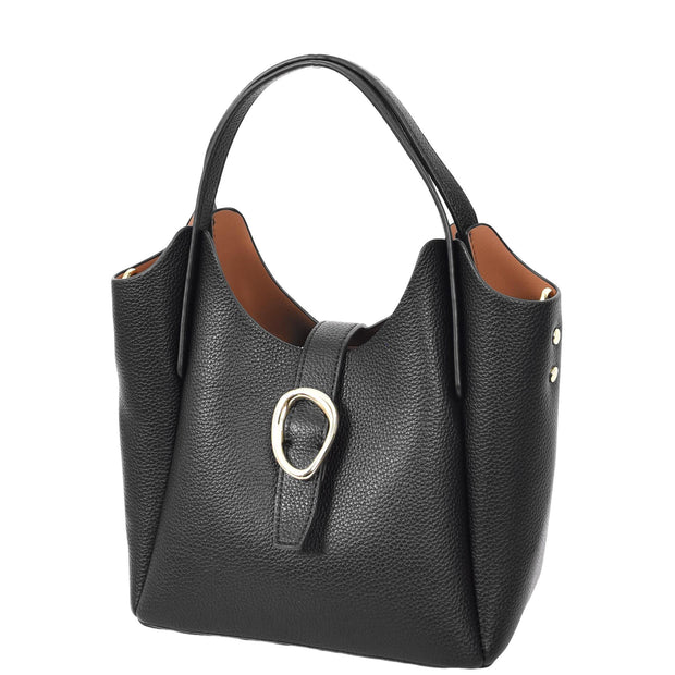 Womens Leather-Look Handbag Casual Basket Shape Small Fashion Tote Bag AH181 Black-9