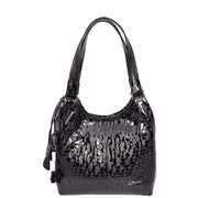 Croc-Print Women's Leather Shoulder Bag Large Hobo Casual Outgoing Handbag A71 Black-6