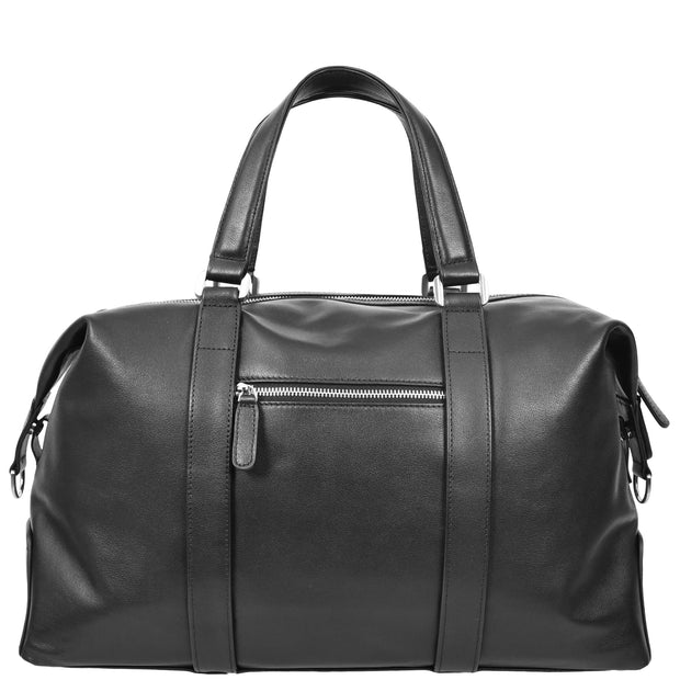 Real Leather Holdall Mid Size Padded Laptop Section Weekend Travel Duffle A007 Black-2