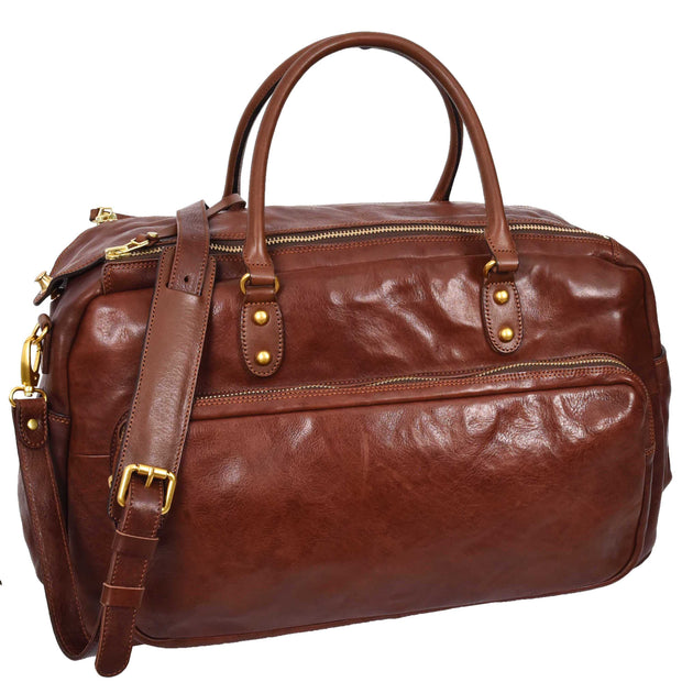 Premium Leather Travel Duffle Veg Tanned Holdall Weekend Casual Stylish Bag Zoom Brown