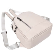 Womens Real Leather Backpack Multi-Zip Pockets Shoulder Bag Rucksack A665 Off White-6