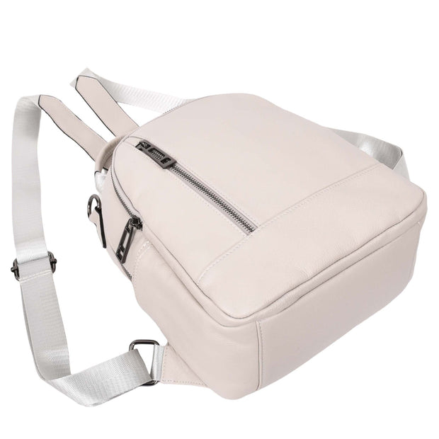 Womens Real Leather Backpack Multi-Zip Pockets Shoulder Bag Rucksack A665 Off White-6