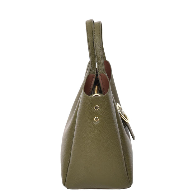 Womens Leather-Look Handbag Casual Basket Shape Small Fashion Tote Bag AH181 Olive Green-3