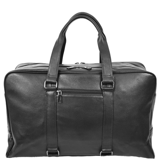 Full Grain Leather Holdall Travel Duffle Cabin Size Weekend Bag A806 Black-2