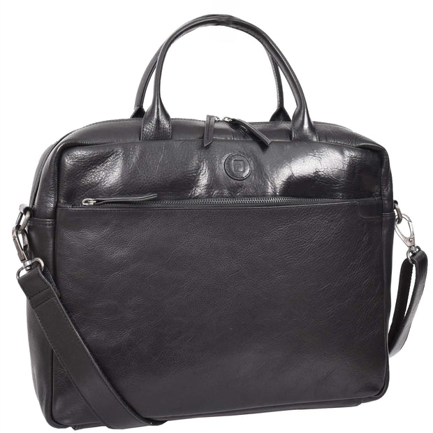 Real Vegetable Tanned Leather Satchel Bag Laptop Briefcase A703 Black 6