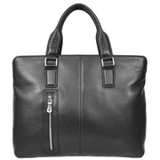 Full Grain Leather Briefcase Slimline Multi Pockets Satchel Organiser Office Bag A981 Black-2