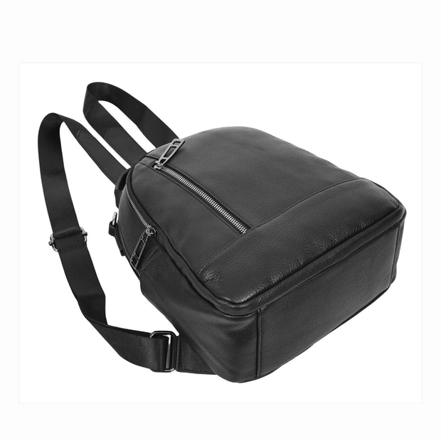 Womens Real Leather Backpack Multi-Zip Pockets Shoulder Bag Rucksack A665 Black-8