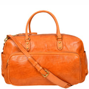 Premium Leather Travel Duffle Veg Tanned Holdall Weekend Casual Stylish Bag Zoom Orange