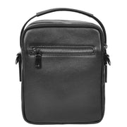 Mens Real Leather Messenger Bag Multiple Zip Pockets Sling Organiser Bag AYD8 Black-3