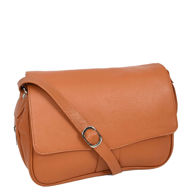 Womens Cognac Leather Shoulder Messenger Handbag Ada-1