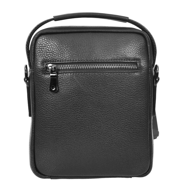 Mens Leather Messenger Bag Casual Crossbody Flight Bag A308 Black-2