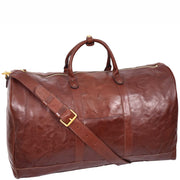 Genuine Veg Tan Leather Holdall Travel Duffle Weekender Bag Roam Brown