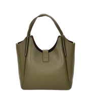 Womens Leather-Look Handbag Casual Basket Shape Small Fashion Tote Bag AH181 Olive Green-2