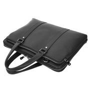 Women Men Leather Briefcase Slimline Multiple Zip Pockets Messenger Satchel Bag A978 Black-6