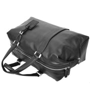 Real Leather Holdall Mid Size Padded Laptop Section Weekend Travel Duffle A007 Black-6