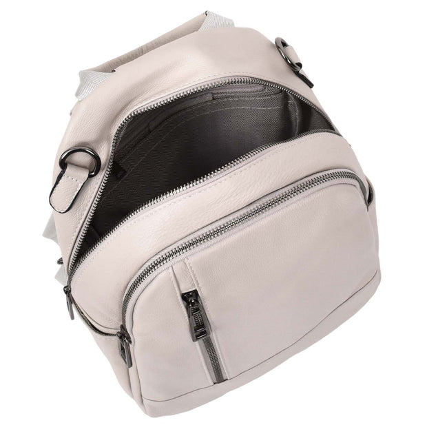 Womens Real Leather Backpack Multi-Zip Pockets Shoulder Bag Rucksack A665 Off White-7